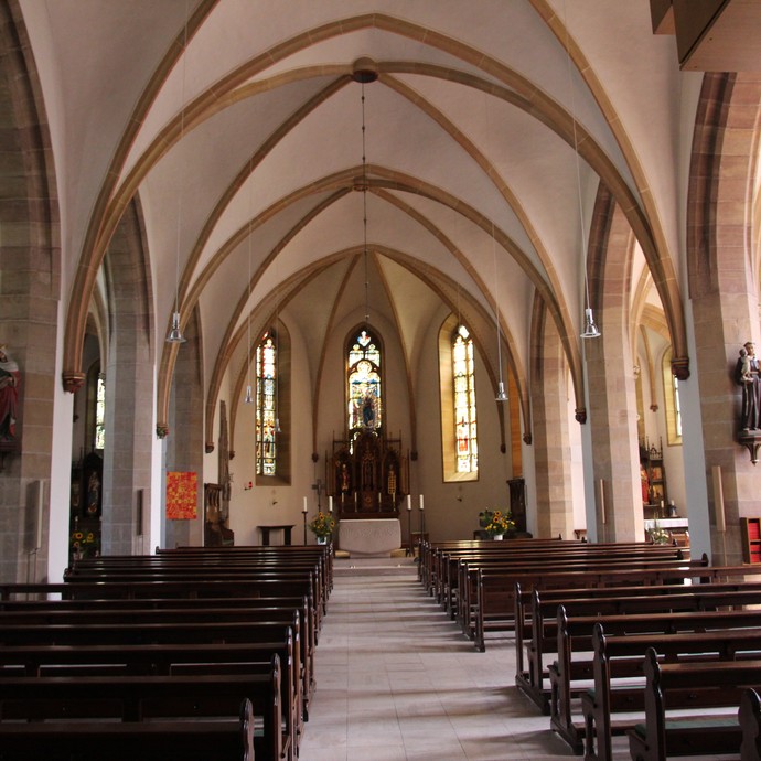 Innenansicht der Kirche zu Langenberg (Altertumskommission). (vergrößerte Bildansicht wird geöffnet)